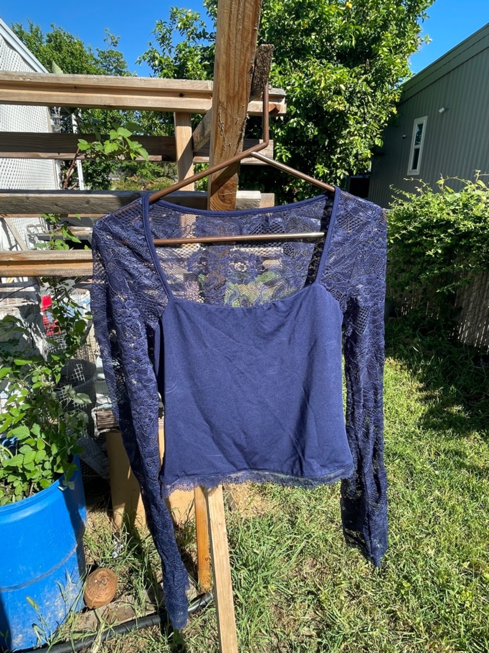 Women’s Navy Lace Sleeve Top